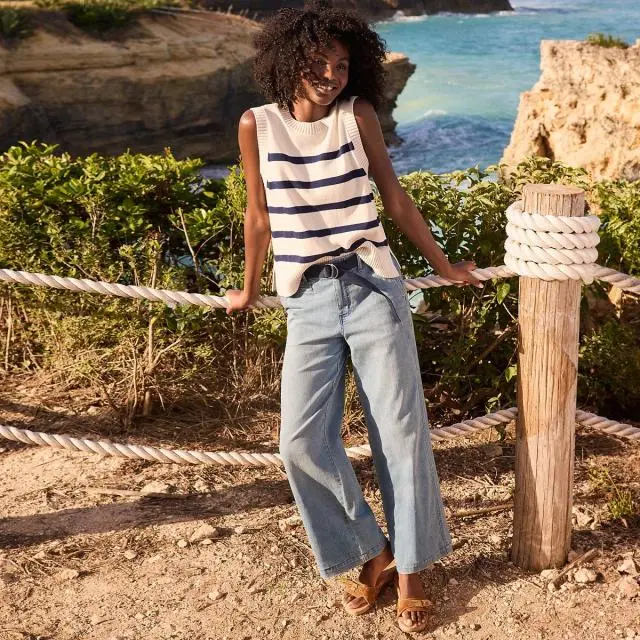 Lands' End Women's Petite Wide Leg Ankle Jeans in Light Blue | Size: 16