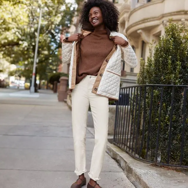 Lands' End Women's Plus Straight Leg Needlecord Jeans, Mid Rise in Ivory | Size: 14S