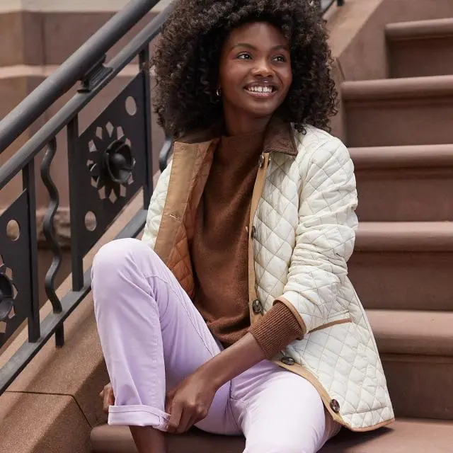 Lands' End Women's Reversible Quilted Barn Jacket in Beige 