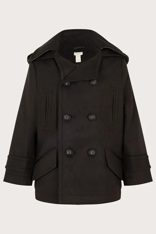 Monsoon Boy's Hooded Peacoat in Black 