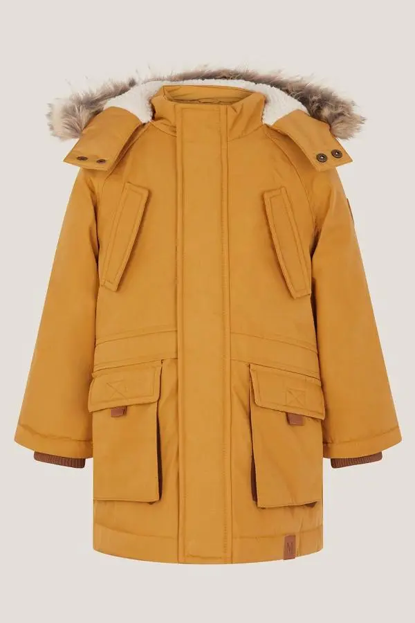 Monsoon Boy's Hooded Parka Coat in Yellow 
