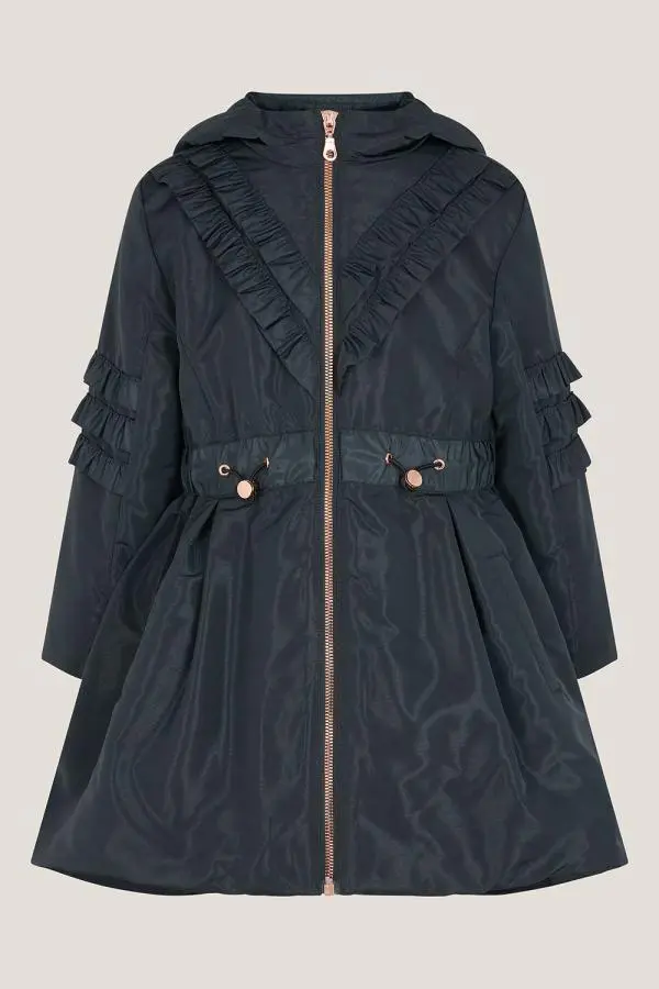 Monsoon Girl's Lightweight Frill Raincoat in Blue | Size: 12-13 Years