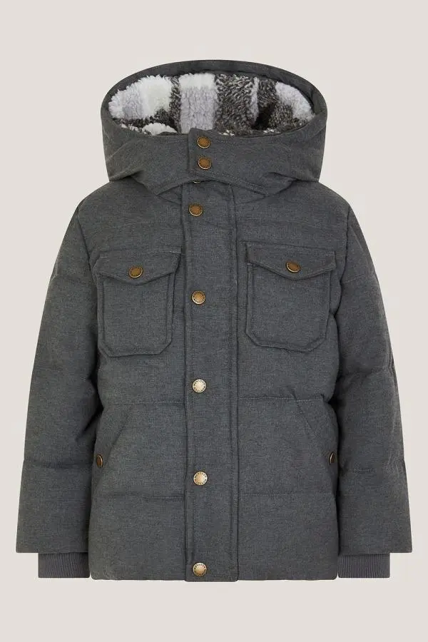 Monsoon Boy's Hooded Puffer Coat in Grey | Size: 9-10 Years