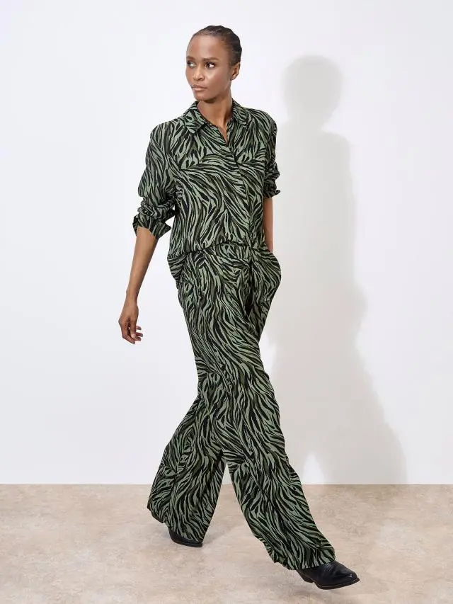 Apricot Women's Zebra Print Wide Leg Trousers in Khaki 