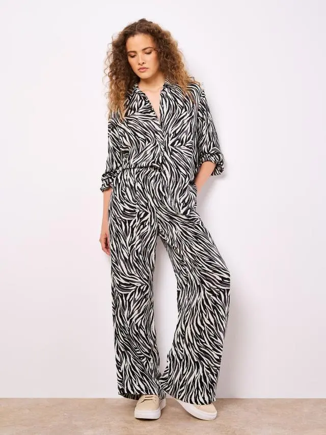 Apricot Women's Zebra Print Wide Leg Trousers in Stone 