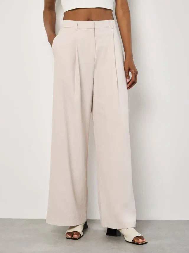 Apricot Women's Soft Tailored Wide Leg Trousers in Stone 