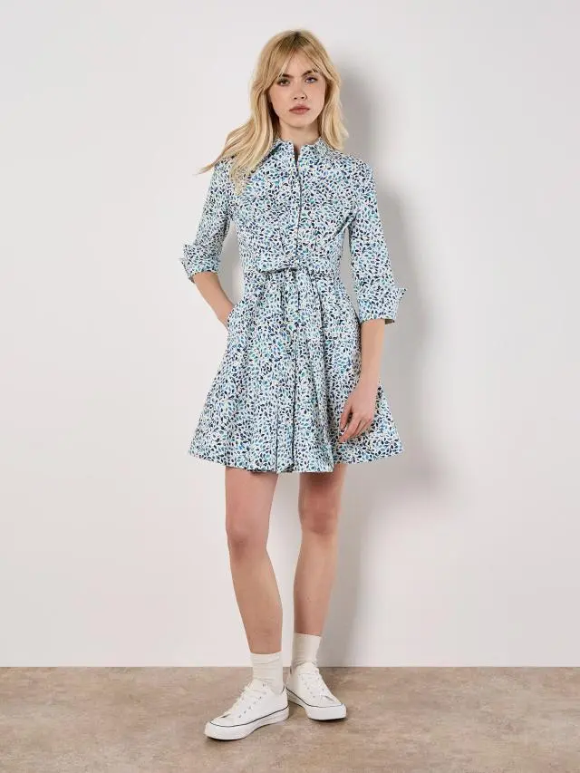 Cotton Poplin Leaf Shirt Mini Dress