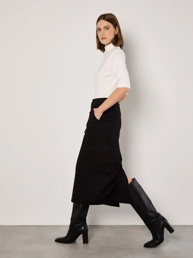 Apricot Women's Cotton Cargo Midaxi Skirt in Black 