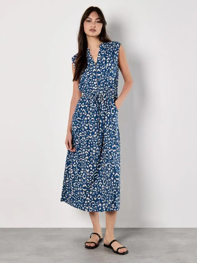 Apricot Women's Animal Print Midi Dress in Blue 