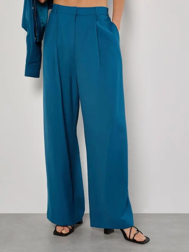 Apricot Women's Soft Tailored Wide Leg Trousers in Teal 