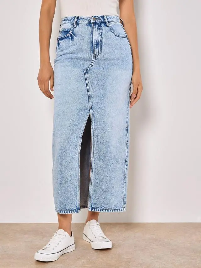 Apricot Women's Amara Denim Maxi Skirt in Blue 