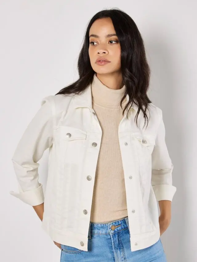 Apricot Women's Lightweight Denim Jacket in Cream | Size: 10