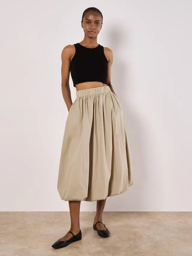 Apricot Women's Puff Hem Midi Skirt in Stone | Size: 10