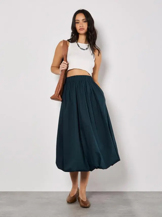 Puff Hem Midi Skirt