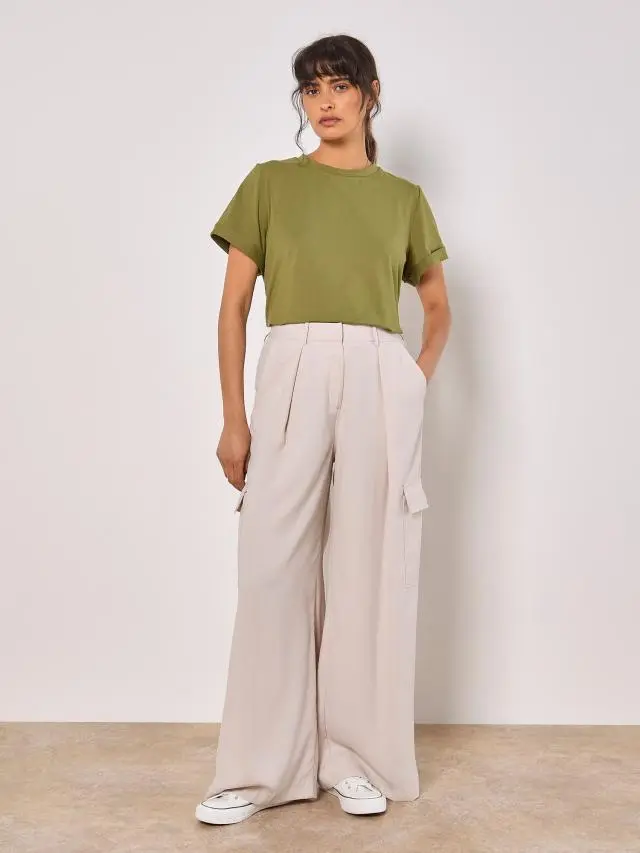 Wide Leg Fluid Cargo Trousers