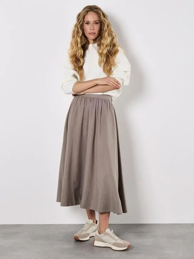 Apricot Women's Soft Woven A-Line Midaxi Skirt in Grey 