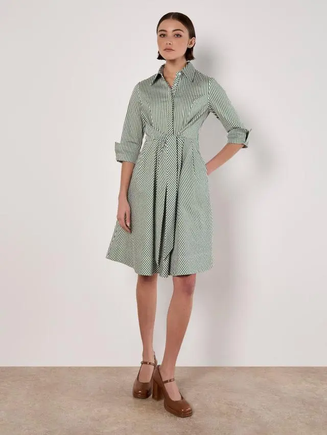 Apricot Women's Cotton Stripe Shirt Mini Dress in Green | Size: 8
