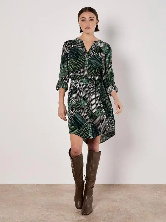 Apricot Women's Geo Patchwork Shirt Mini Dress in Green 