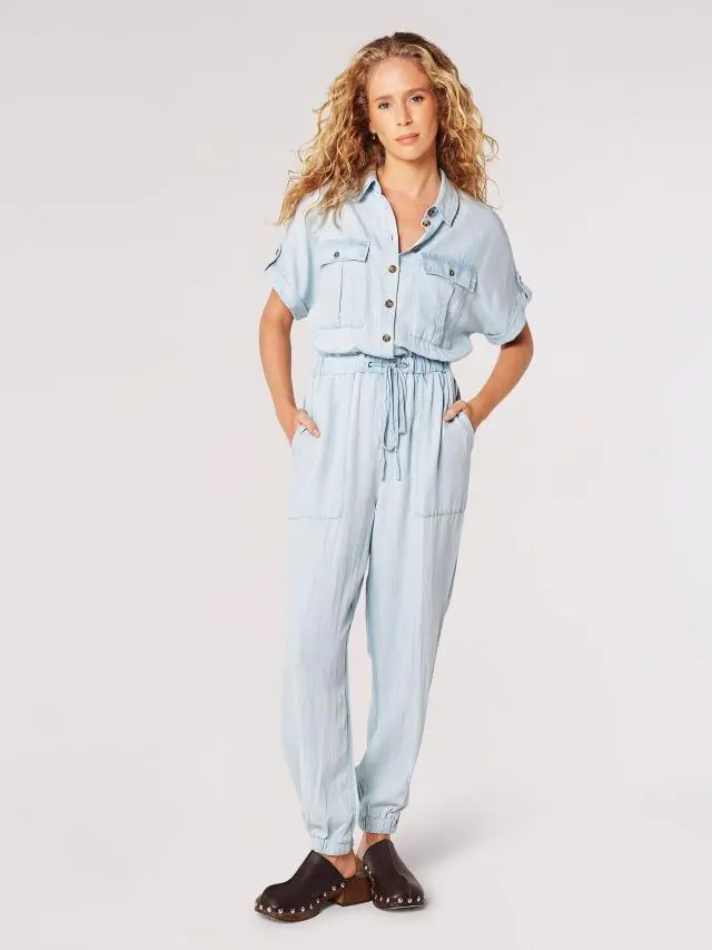 Light Denim Utility Jumpsuit