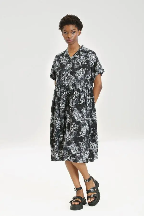 Hell Bunny Women's Kasumi Black & Grey Dye Midi Dress 