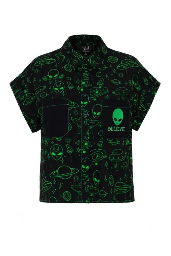 Mulder Printed Neon Green Collared Short Sleeve Shirt