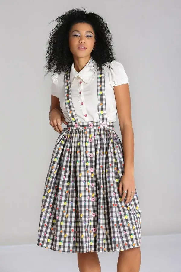 Fruitylou Printed 50's Grey White  Pinafore Skirt