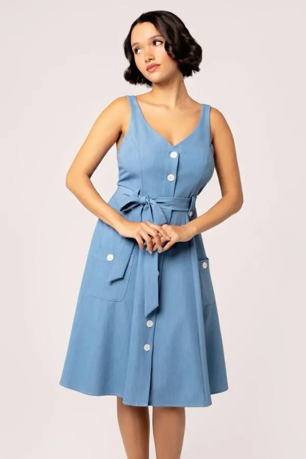 Hell Bunny Women's Rylee 1940's Style Vintage Inspired Dress Blue 