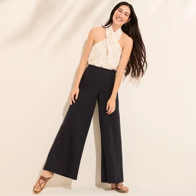 Lands' End Women's Starfish Stretch Jersey Palazzo Trousers in Black 