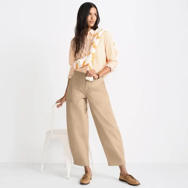 Lands' End Women's Barrel Leg Chinos, High Waisted in Tan 