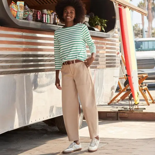 Lands' End Women's Barrel Leg Chinos, High Waisted in Tan 