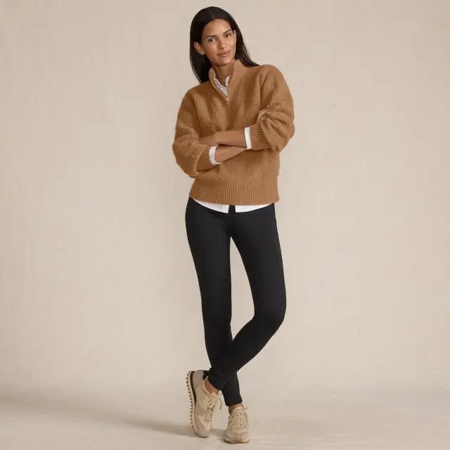 Lands' End Women's Serious Sweats Fleece-lined Leggings in Black 