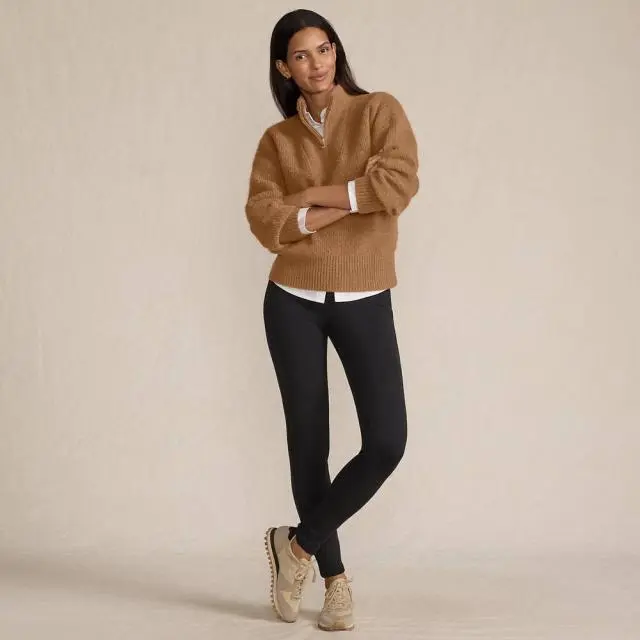 Lands' End Women's Tall Serious Sweats Fleece-lined Leggings in Black 