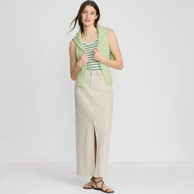 Lands' End Women's Petite Soft Denim Maxi Skirt in Natural 