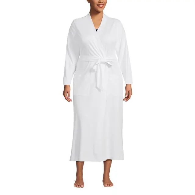 Long Sleeve Cotton Dressing Gown, Mid-calf Length