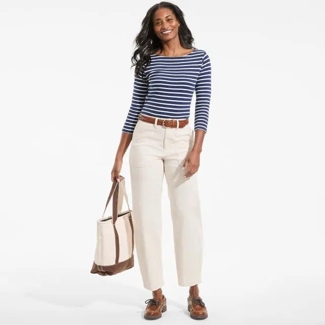 Lands' End Women's Barrel Leg Chinos, High Waisted in Ivory 