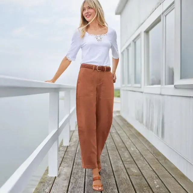 Barrel Leg Chinos, High Waisted