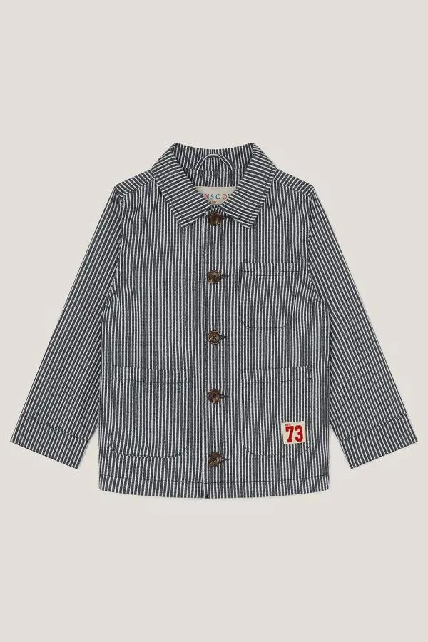 Monsoon Boy's Pinstripe Shacket Blue | Size: 3-4 Years