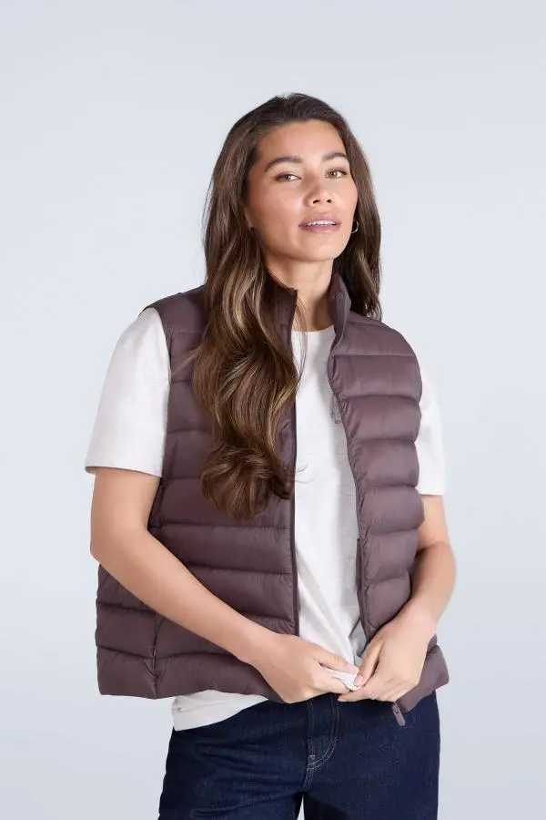 Animal Women's 'Light Cosi' Lightweight Water Resistant PFC Free Warm Padded Gilet in Dark Mauve 