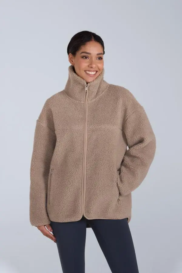 Animal Women's 'Anna' Warm & Cosy Side Pockets Soft Borg Fabric Full Zip Fleece in Beige 