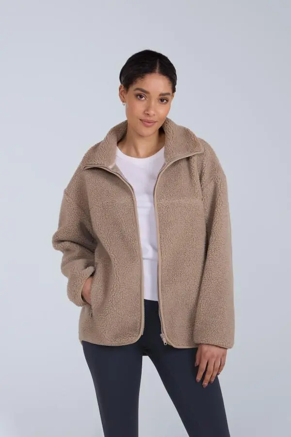Animal Women's 'Anna' Warm & Cosy Side Pockets Soft Borg Fabric Full Zip Fleece in Beige 