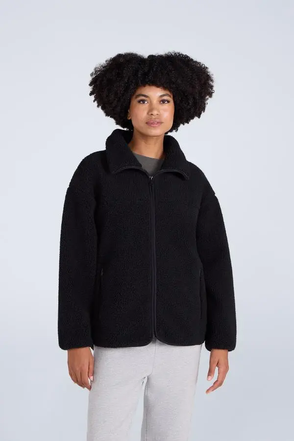 Animal Women's 'Anna' Warm & Cosy Side Pockets Soft Borg Fabric Full Zip Fleece in Black 