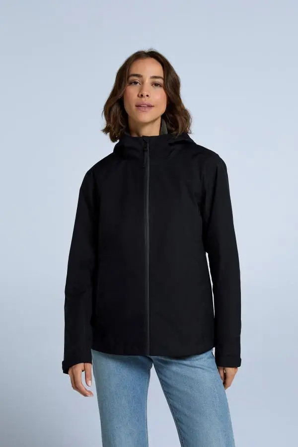 Animal Women's 'Elements' Waterproof Breathable Zipped Pocket Adjustable Hood Jacket in Jet Black 