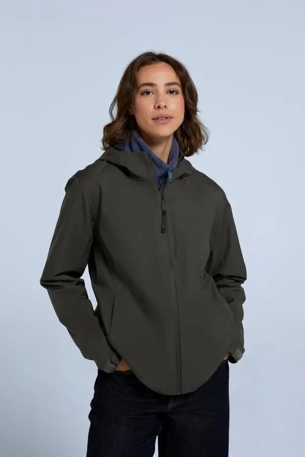 Animal Women's 'Elements' Waterproof Breathable Zipped Pocket Adjustable Hood Jacket in Olive 