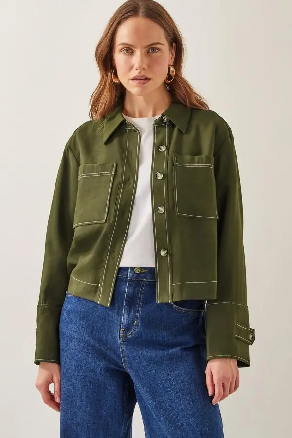 Katya Contrast Cargo Shirt Green