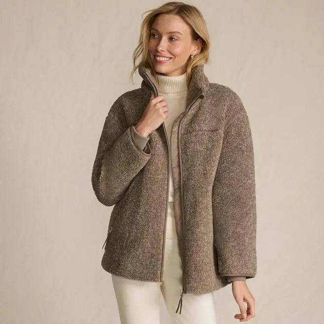 Lands' End Women's Borg Fleece Jacket in Light Brown 