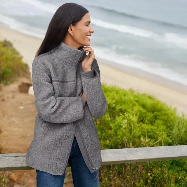 Lands' End Women's Borg Fleece Jacket in Dark Grey 