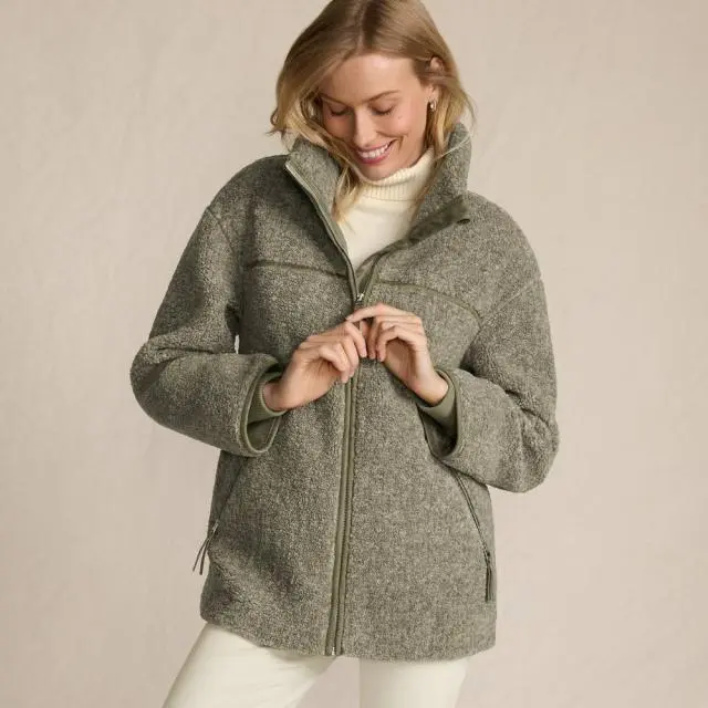 Lands' End Women's Borg Fleece Jacket in Green 