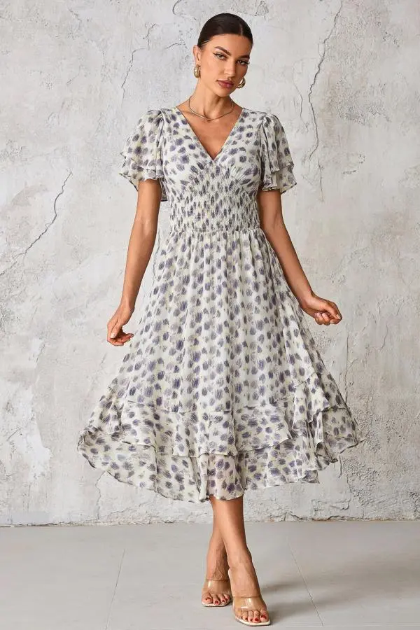 Frill Hem Chiffon Midi Dress