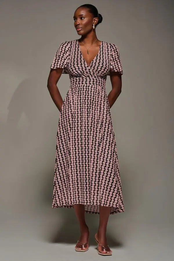 Jolie Moi Women's Mesh Short Sleeve Midaxi Dress in Pink 