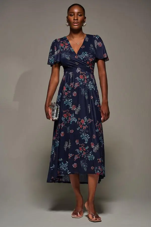 Jolie Moi Women's Mesh Short Sleeve Midaxi Dress in Mid Navy 